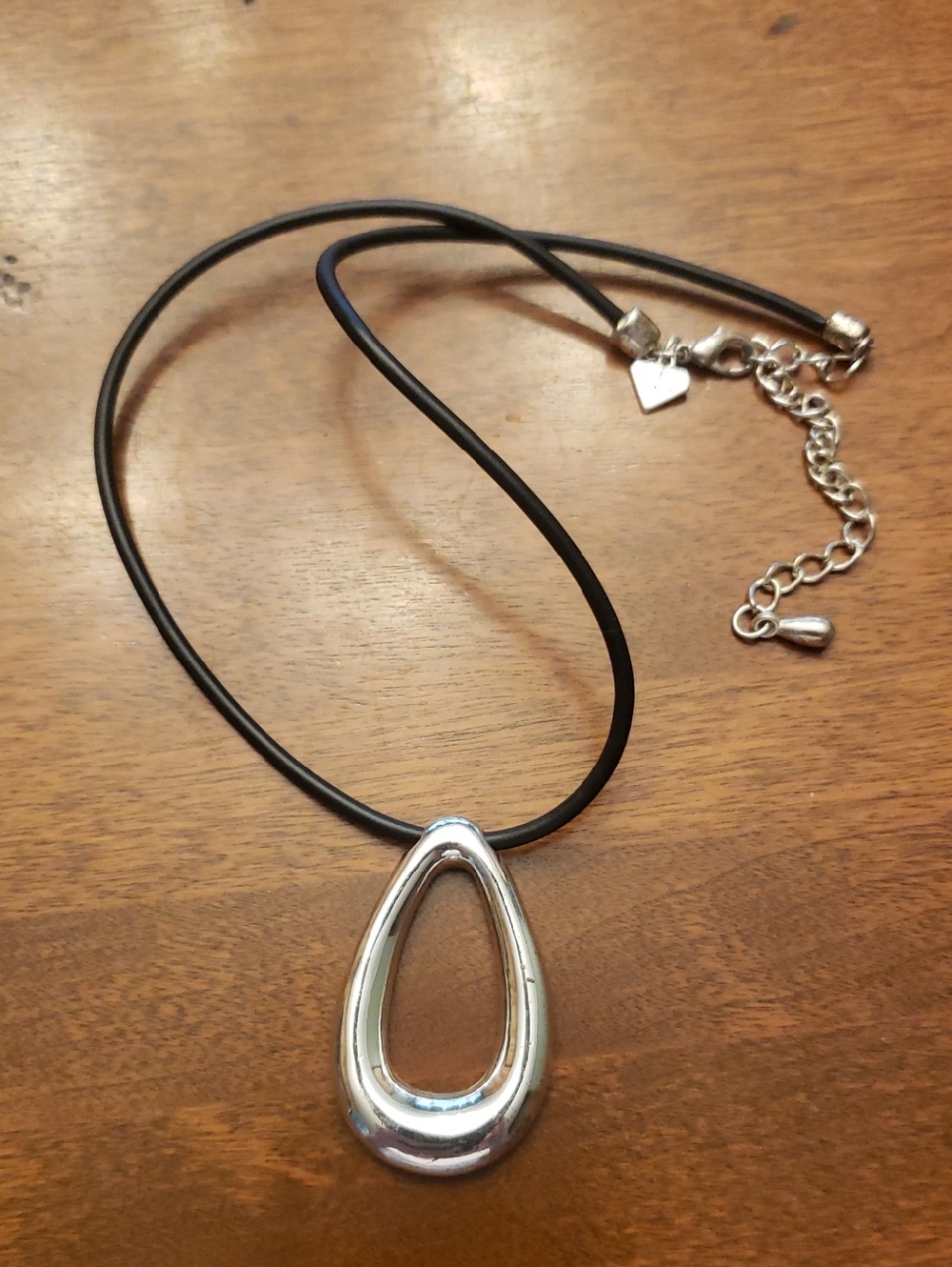 Cookie Lee Teardrop Pendant Necklace w/ Black Cord -14 1/2" L, Plus 3" Extender